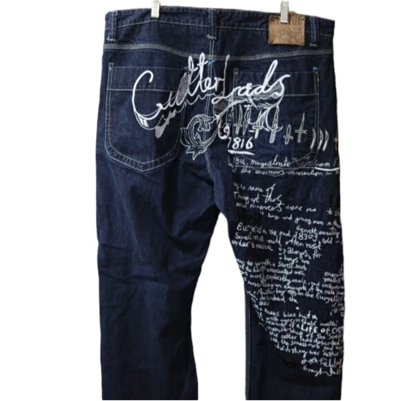 Artful Dodger Y2K Heavily Embroidered Skeleton Streetwear Baggy Hip Hop Jean's 4 - Picture 1 of 16
